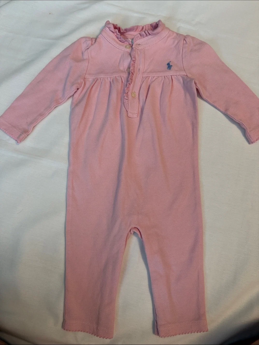 Ralph Lauren Light Pink Ruffle-Trim Baby One-Piece